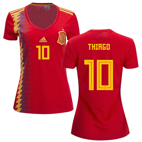 Women's Spain #10 Thiago Red Home Soccer Country Jersey - Click Image to Close